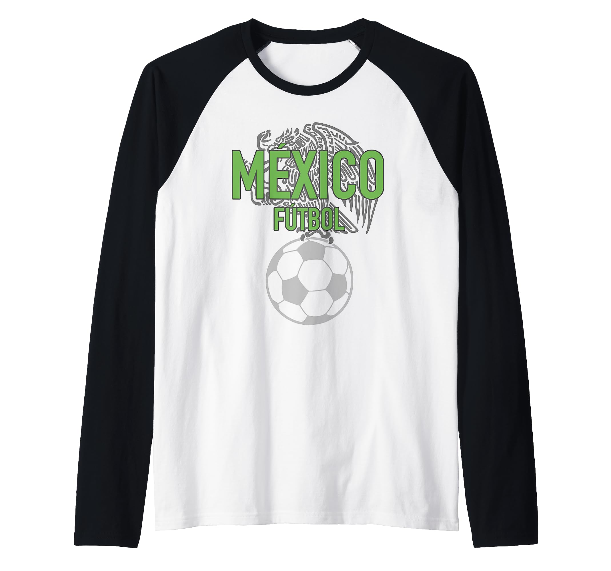 Mexico Futbol Line Eagle Raglan Baseball Tee, Black