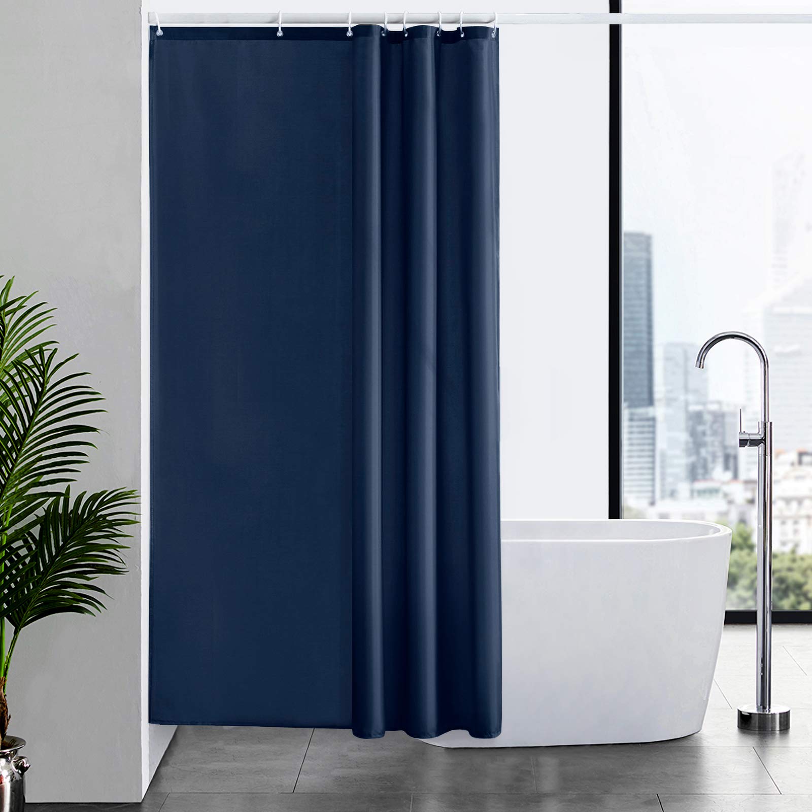 Furlinic Tende Doccia Anti-Muffa Tessuto in Poliestere Blu Navy Tende Doccia Angolare Impermeabile Lavabile Tenda Vasca da Bagno con 8 Ganci Tenda doccia 120x200cm.