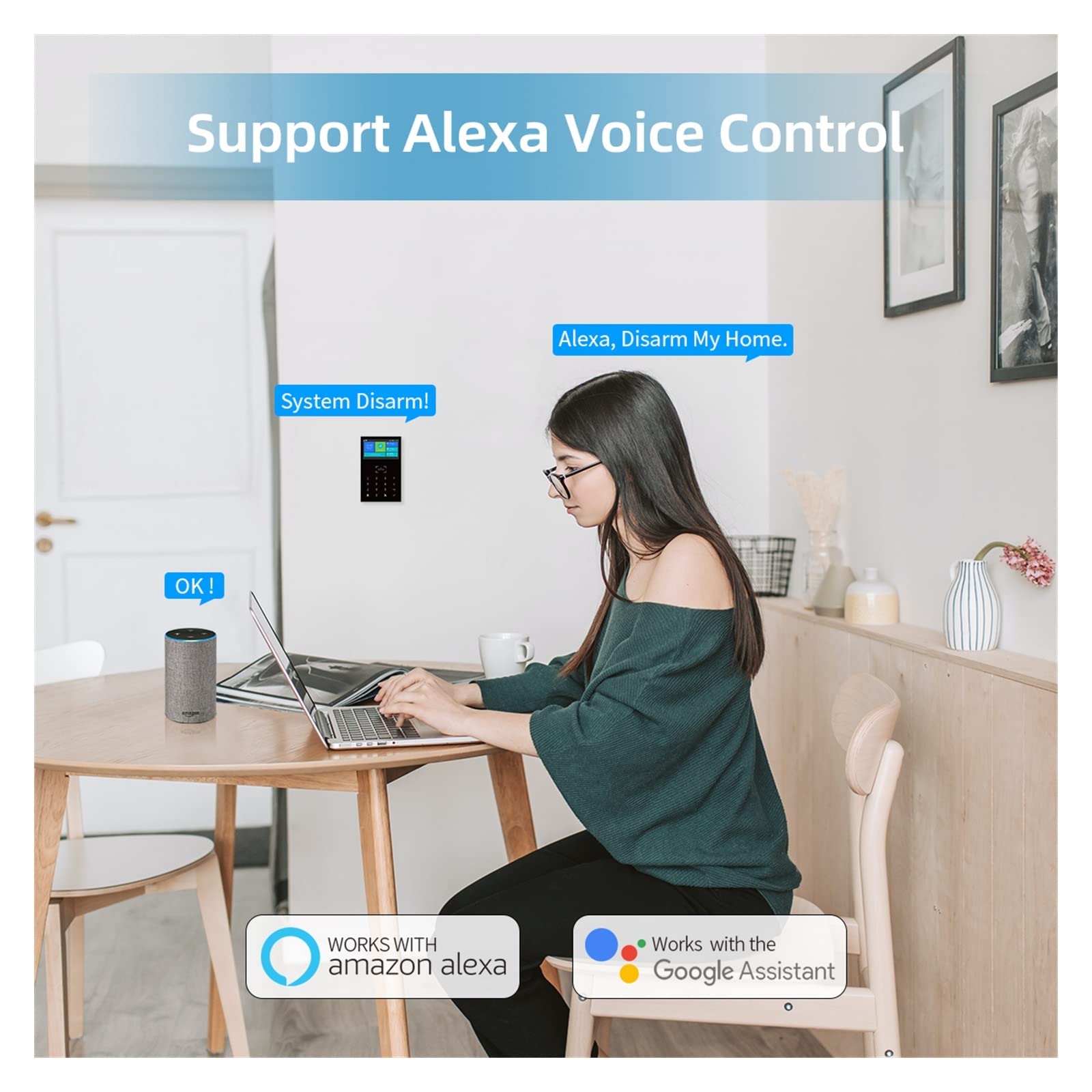Sistema di Allarme di Sicurezza Domestica, Tuya Smart Home Alarm System Wireless Support con Temperatura e umidità Display Allarmi di Sicurezza(L)