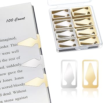 Spakon 100 Count Tin Mixed Metals Book Line Markers Arrow Bookmarks and Page Markers for Reading Teachers Students Book Lovers School and Work Silver and Gold