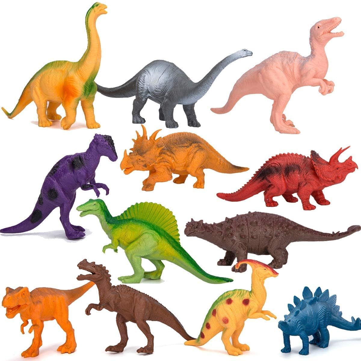 Kimicare Dinosaur Figure Toys, 7 Inch Jumbo Plastic Dinosaur Playset, STEM Educational Realistic Dinosaur Figures for Boys Toddlers Including T-Rex, Stegosaurus, Triceratops, Monoclonius, 12 Pack