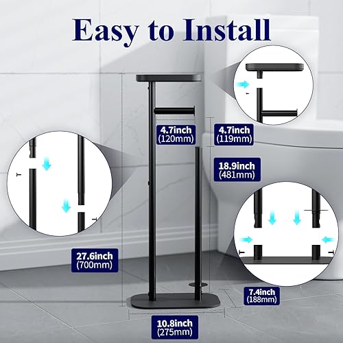 Miniatura 2 de Kitsure Portapapel Higiénico de Pie – Soporte de Papel Higiénico de Metal a Prueba de Óxido para 4 Rollos con Base Antideslizante y Estante