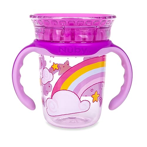 Nuby Taza Tritan de 2 asas 360 de 8 onzas, los colores/impresiones pueden variar