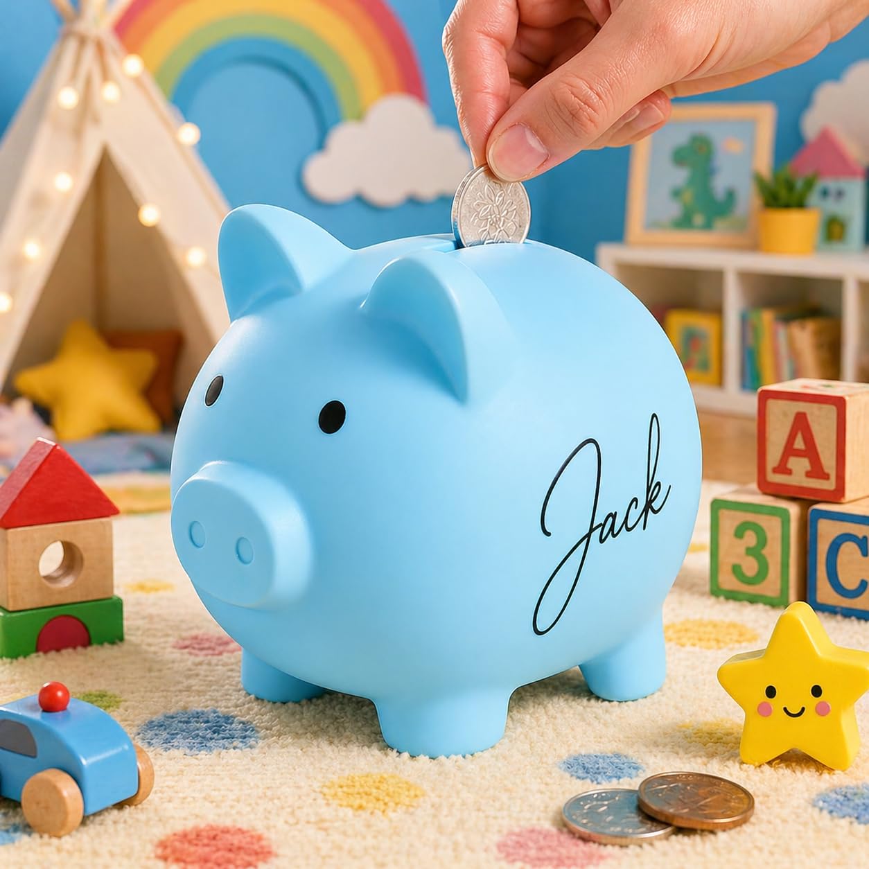 Personalised Piggy Bank for Kids, Custom Money Saving Box with Name, First Toddler Coin Money Tin, Home Decoration Personalised Birthday Back to School Gifts for Boys and Girls (Multicolor)