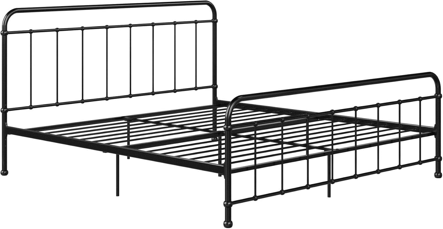 DHP Beaumont Iron Metal Platform Bed with Transitional Design Headboard and Footboard, Adustable Base Height for Underbed Storage, No Box Spring Needed, King, Black