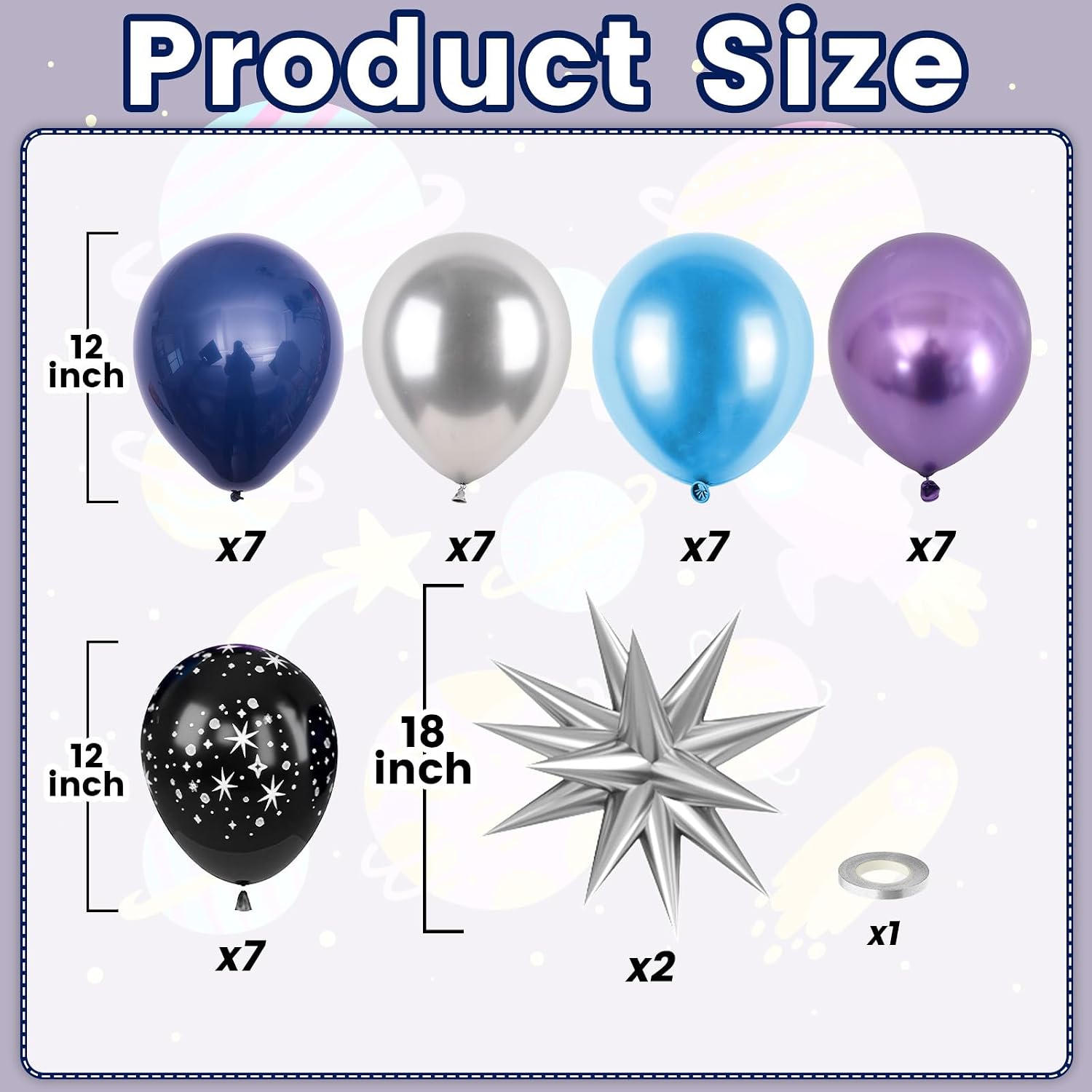 Galaxy Space Balloons, 12 Inch Boys Astronaut Themed Party Decorations image 2