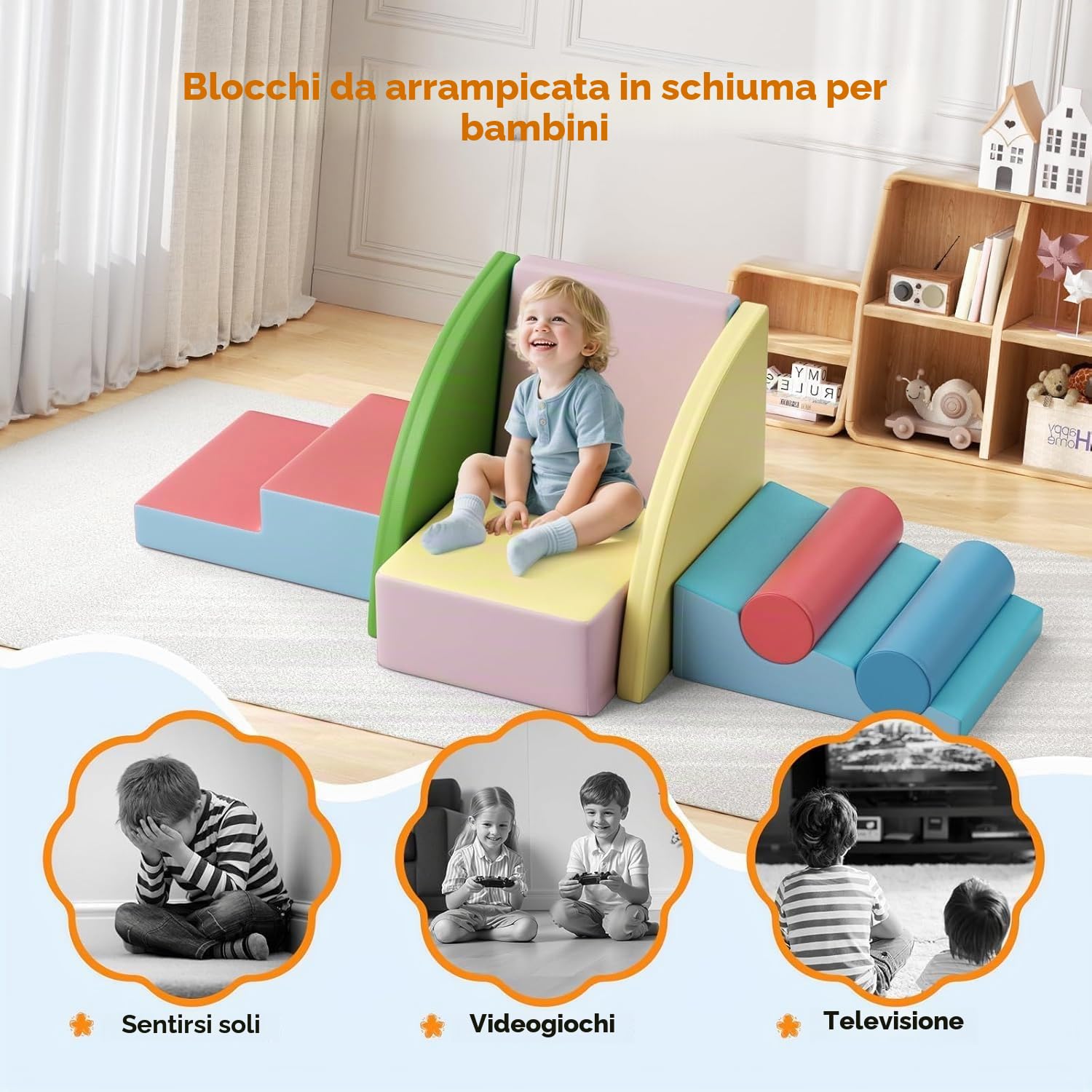 Blocchi di costruzione in schiuma per bambini, blocchi da arrampicata per interni, strutture da arrampicata per bambini, blocchi giganti per scatenarsi e arrampicarsi, ((Set di otto pezzi