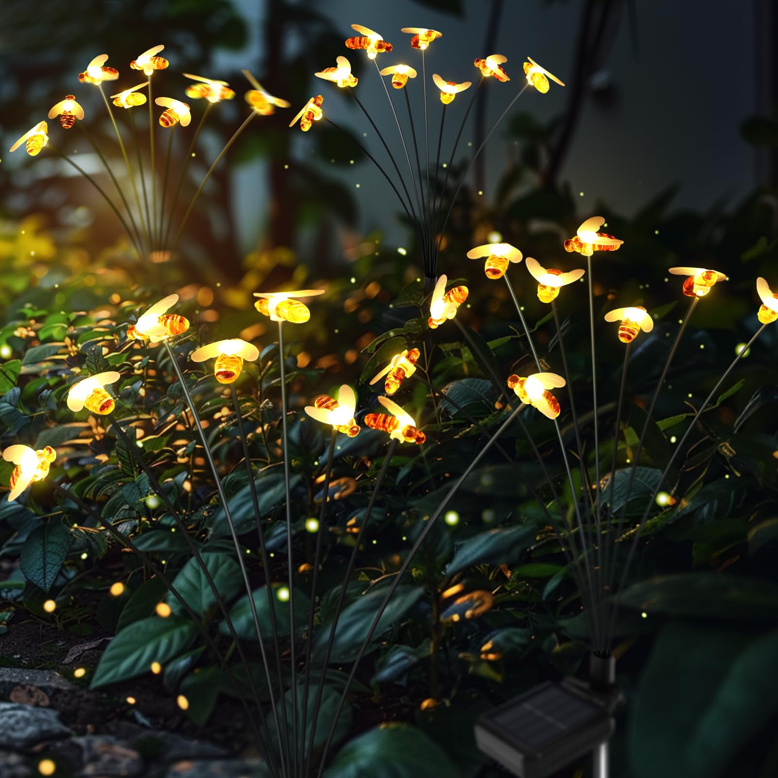 Decoracion Navidad Exterior: 4 Piezas Abeja Luces de Navidad Solares Exterior Jardin, Decoracion Terraza Impermeable, Lampara para Patio Balcón