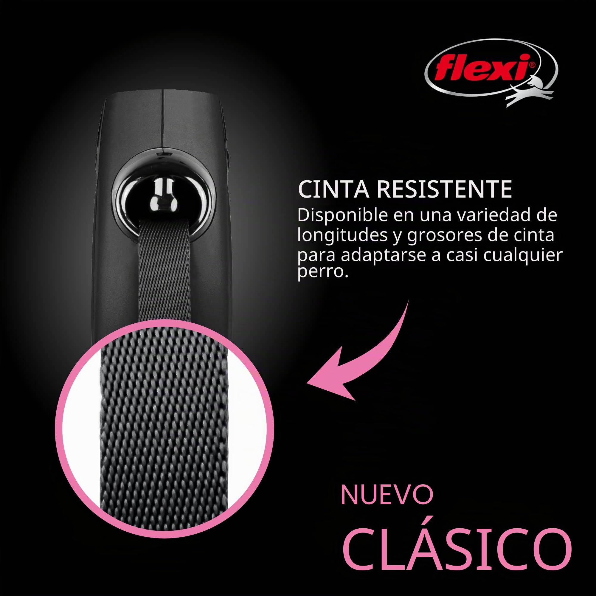 flexi 4 Correa retráctil clásica para Perro, pies, Grande, Color Negro, Nailon, Large, 26 ft