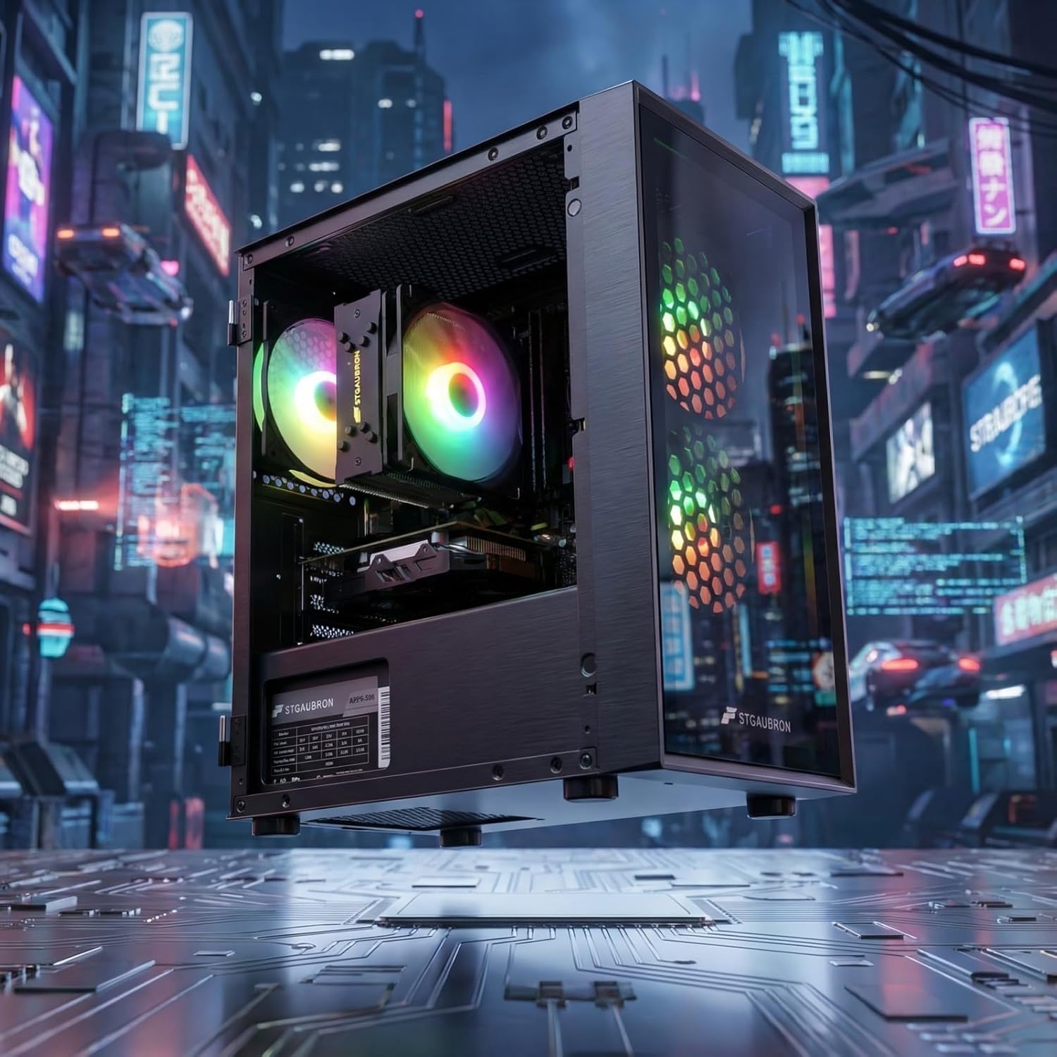 STGAubron Gaming PC Desktop Computer, Intel i7 Xeon E5, Radeon RX 550 4G, 16GB RAM, 512GB SSD, WiFi 6, BT 5.0, RGB Fan x 3, Windows 11 Home