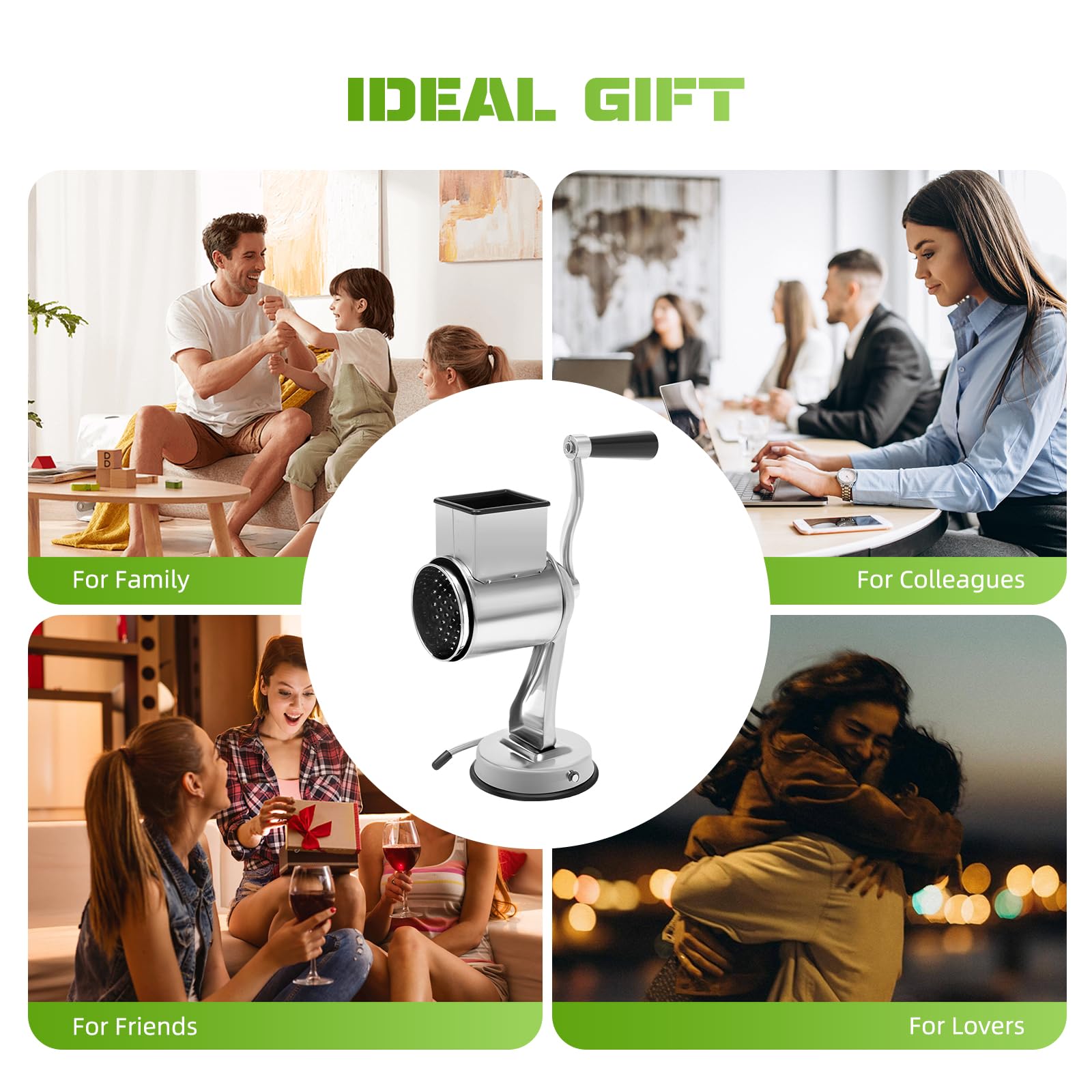 5-in-1 Rotary Cheese Grater Vegetable Slicer Large, Rotary Cheese Grater with Handle Stainless Steel, Kitchen Mandoline Vegetable Slicer, Potato Slicer Rotary for Cucumbers, Lemons, Apples - Image 8