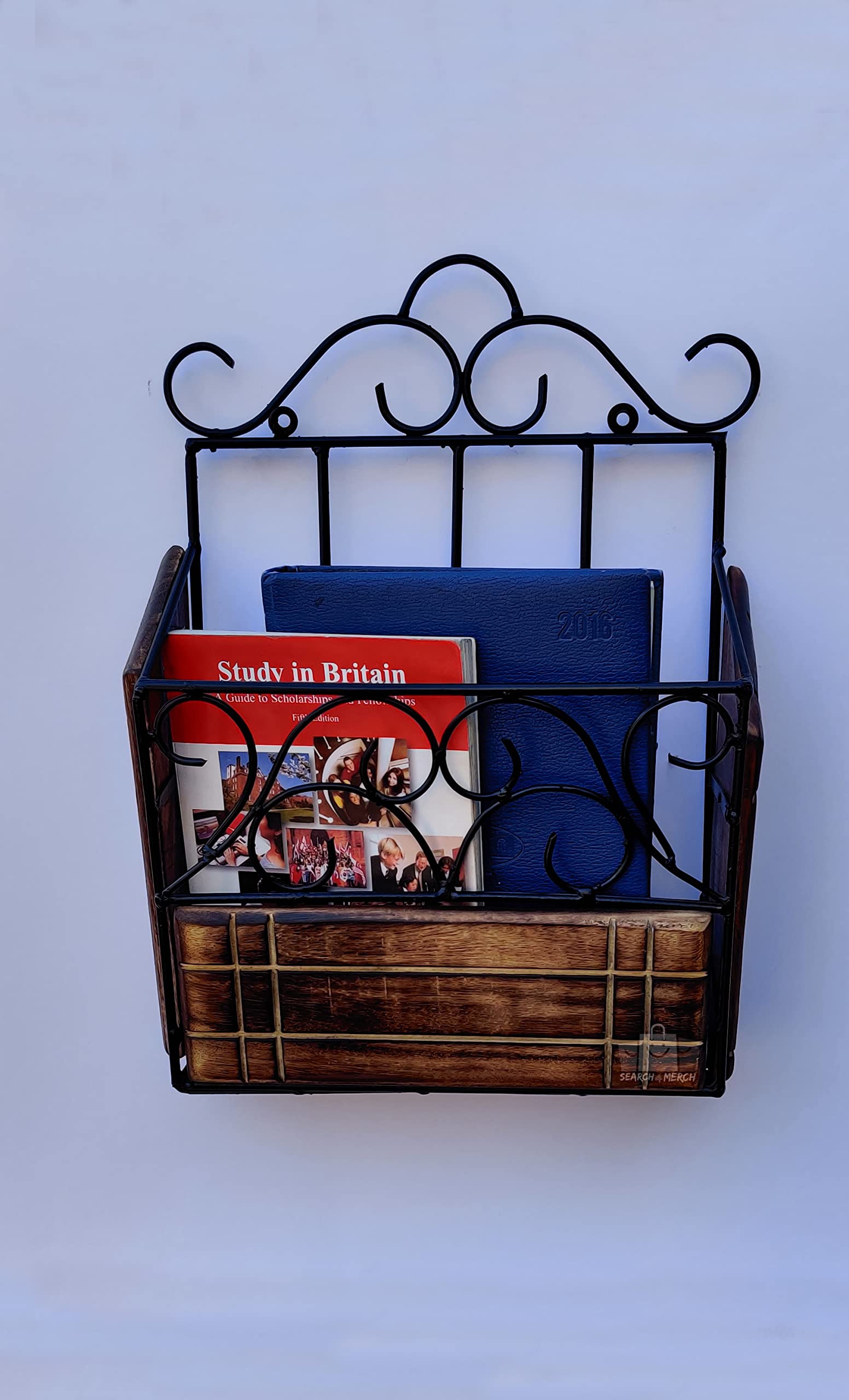 Search4Merch Magzine Rack | Wooden Iron Book Rack | Floating Magazine & Book Holder Shelf | Rack Shelves (Color - Black, Burnt)-image-39