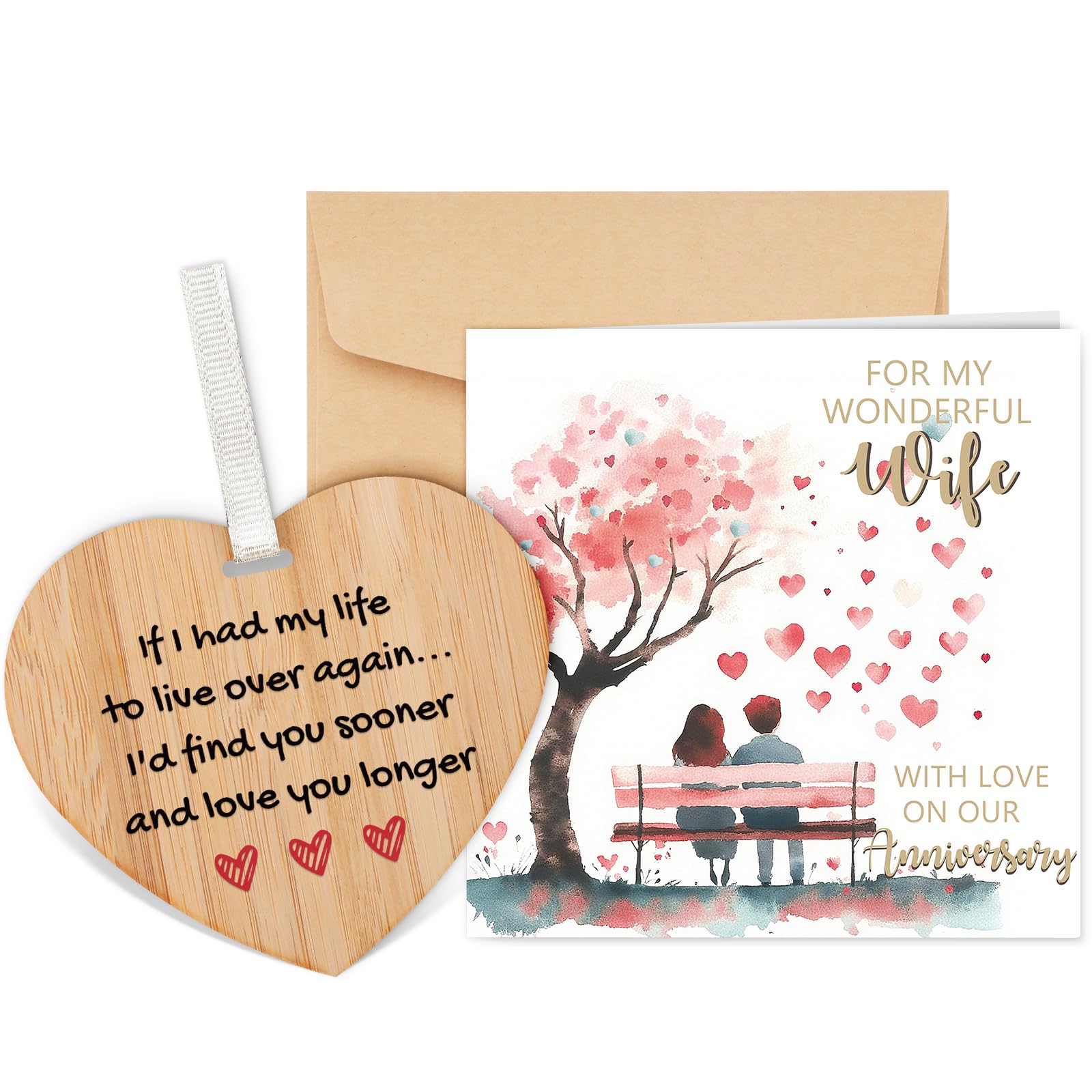 Tulolvae Anniversary Card for Wife, Wooden Heart Happy Wedding Anniversary Greeting Cards for Wonderful Wife from Husband, Romantic Lovely Design Gifts for Wife Couple โ image 1