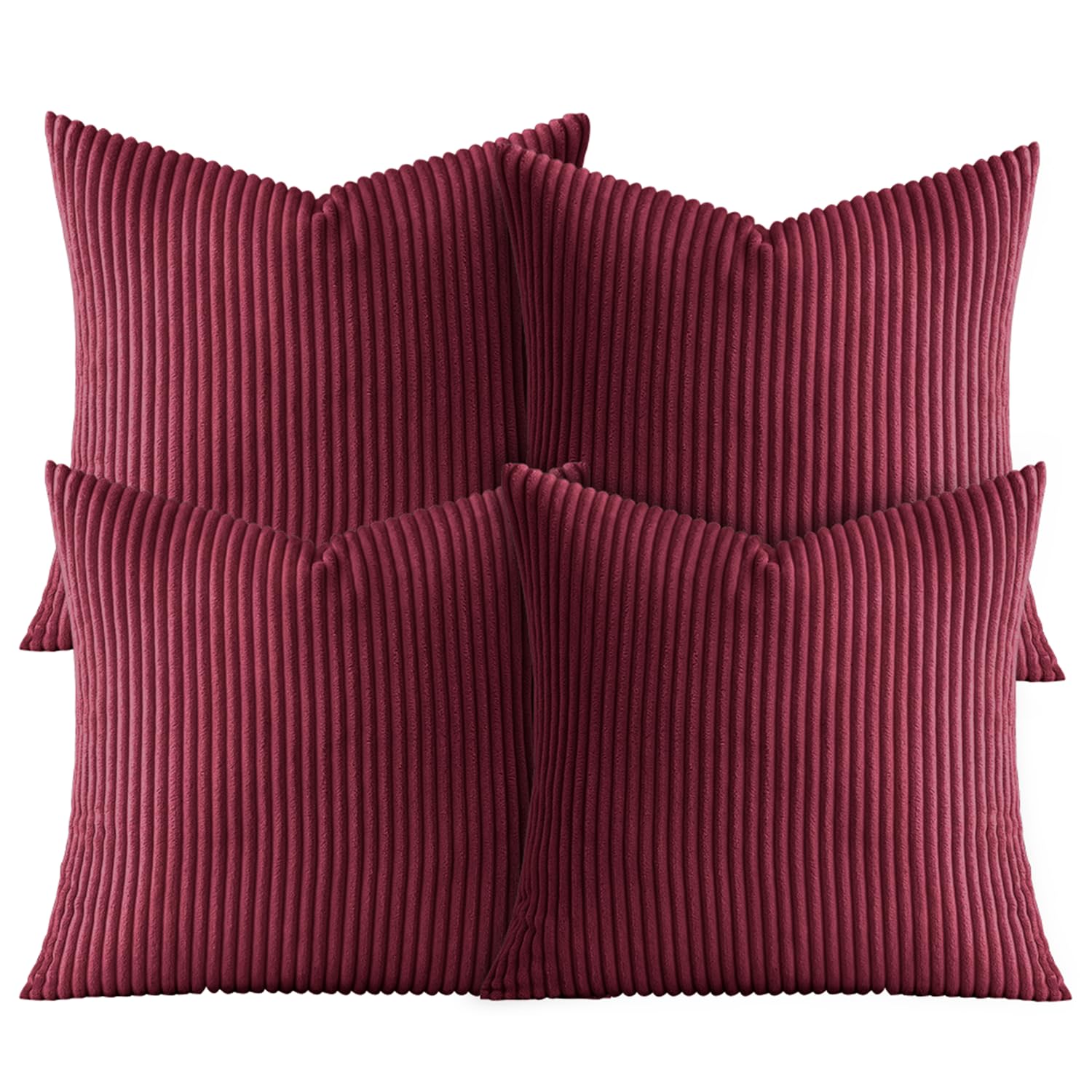 AMEHA Soft Stripe Burgundy Velvet Cushion Covers 45 x 45 cm Set of 4 Pcs with Invisible Zipper Decorative Square Throw Pillowcases for Bedroom, Sofa (18x18 inch Stripe Cushions)