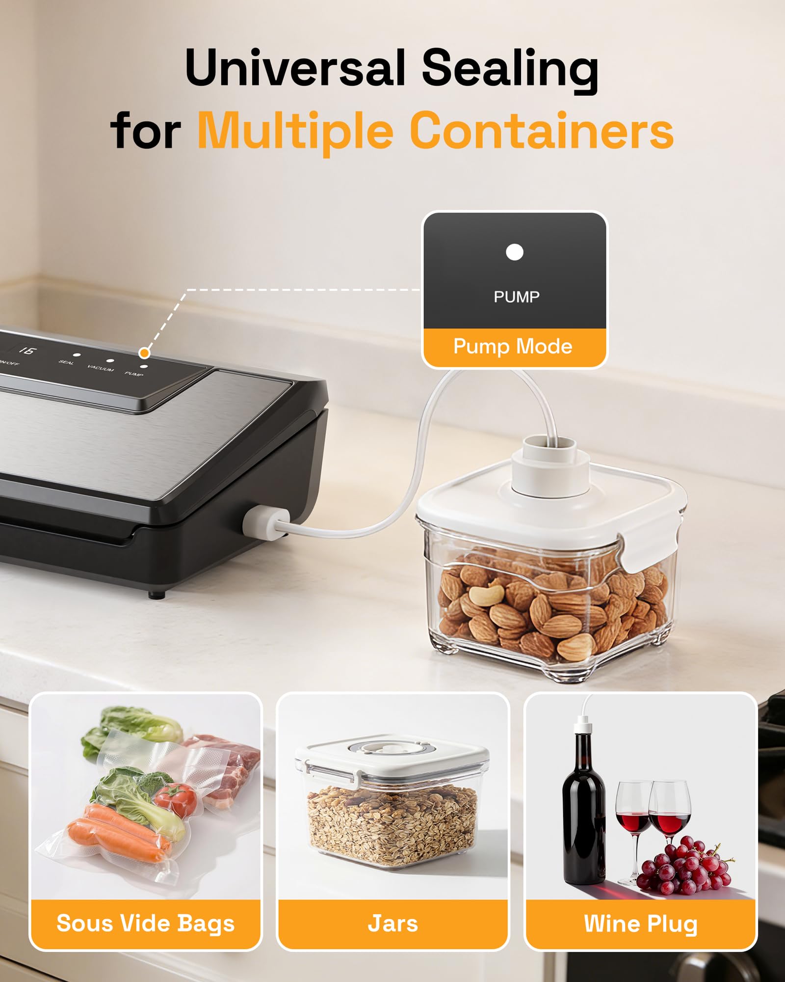 HBN Sellador al vacío compacto CP-UFK-2032, ahorro de alimentos ligero para uso doméstico y cocina