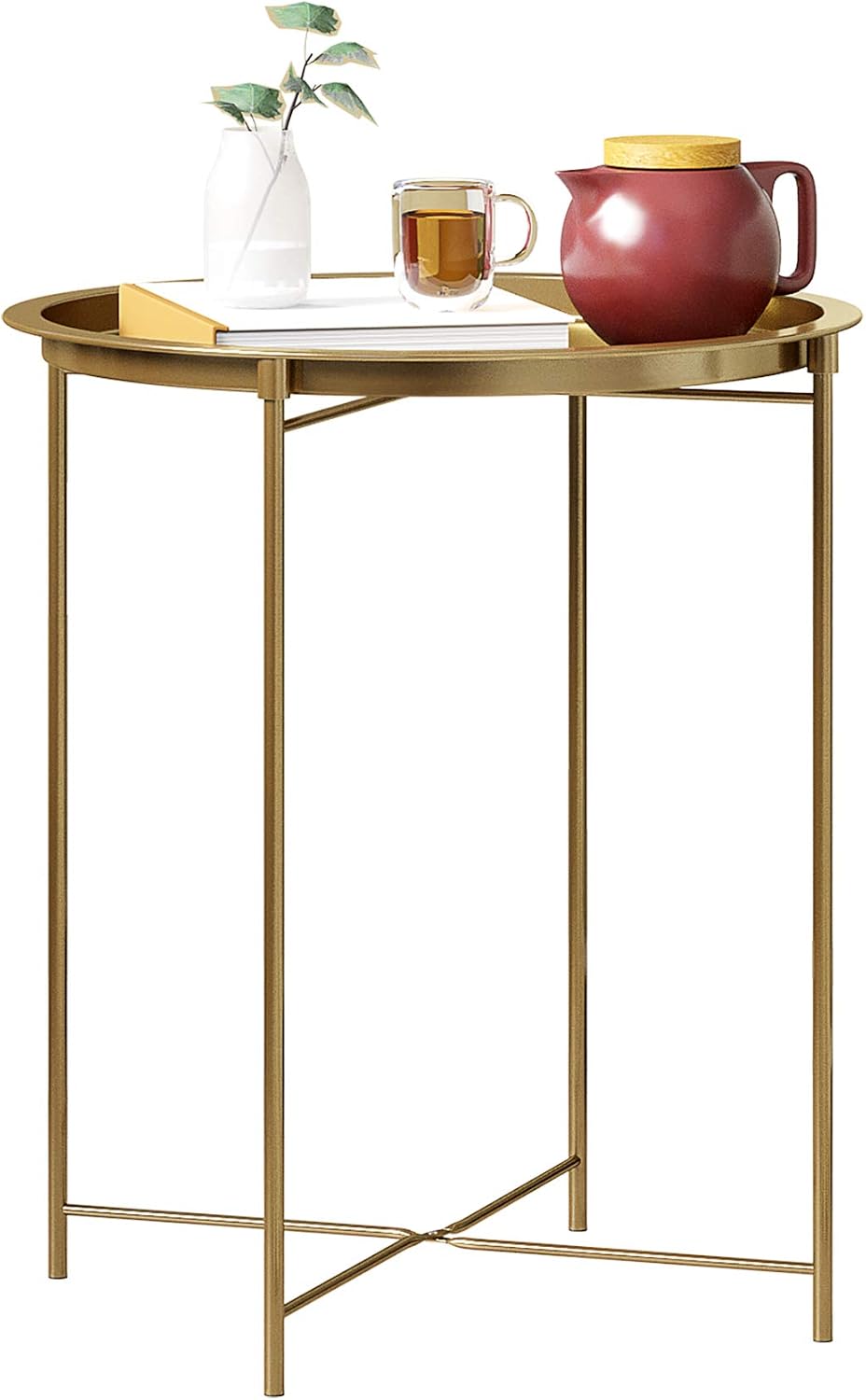 Function Home Side Table, Round End Table Tray, Next to Sofa Table, Snack Table for Living Room,Bed Room,Outdoor (Gold)