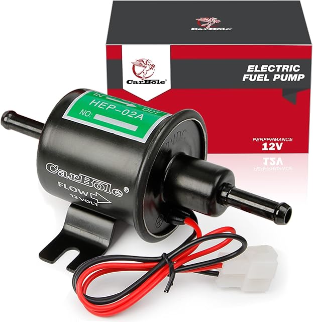 CarBole Electric Fuel Pump 4-7 PSI,HEP-02A,Universal Petrol Pump Fit for Diesel and Gasoline,Pure Copper Wire,8mm Inlet and Outlet Size Compatible with 12V Devices(Black)