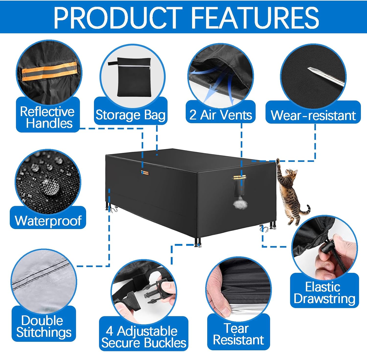 6/6.5/7/7.5/8/8.5/9/10/12FT Pool Table Covers Full Cover Waterproof with Air Vents 600D Heavy Duty Indoor Outdoor Billiard Table Cover All Season Snooker Tables Covers,Black,8.5FT(106"×59"×32")