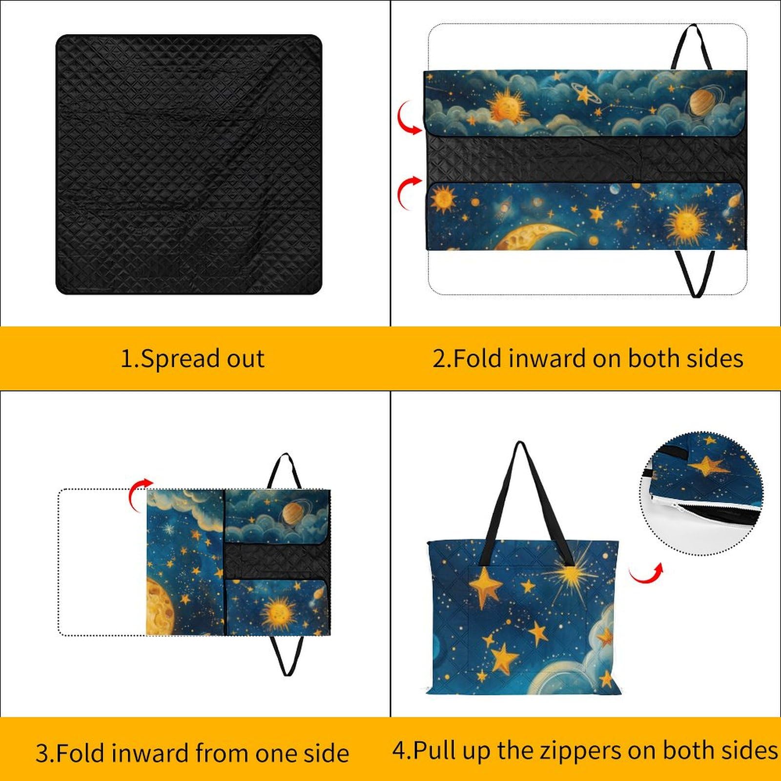 3D Impression Le Ciel étoilé Couverture Pique Nique La Lune Tapis Pique Nique Tapis Plage Couverture De Pique-Nique pour Jardin,Nappe, BBQ, Randonnée 148x148cm