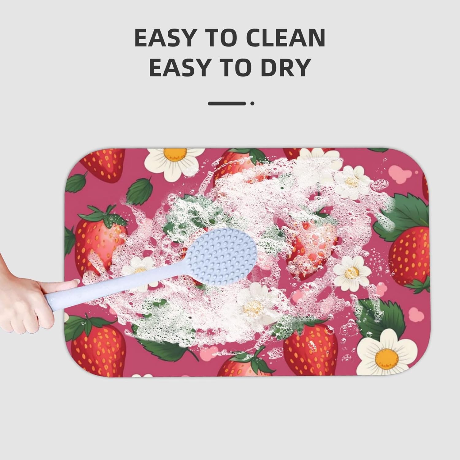 Stone Bath Mats Pink Strawberry Diatomaceous Earth Bath Mat Super Absorbent Bathroom Floor Mat Quick Drying Diatomite Shower Mat for Shower Bathtub Bathroom Accessory 19.7x31.5in