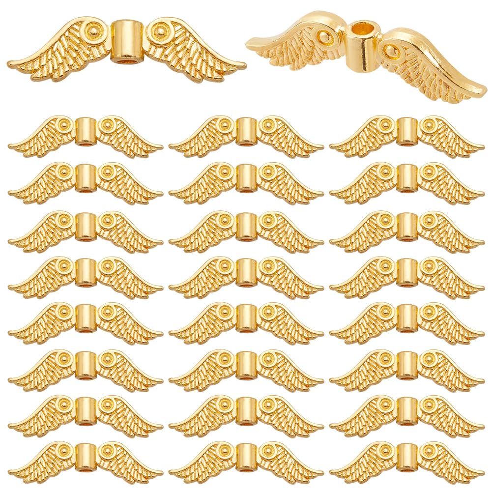 SOFPLATE 1 Box 200pcs Wing Bead Charm Gold Wing Bead Tibetan Style Antique Golden Small Wing Shape Loose Shape Bead Bulk for Jewelry Making Bracelet Necklace Christmas Beading Crafts Accessories Decor