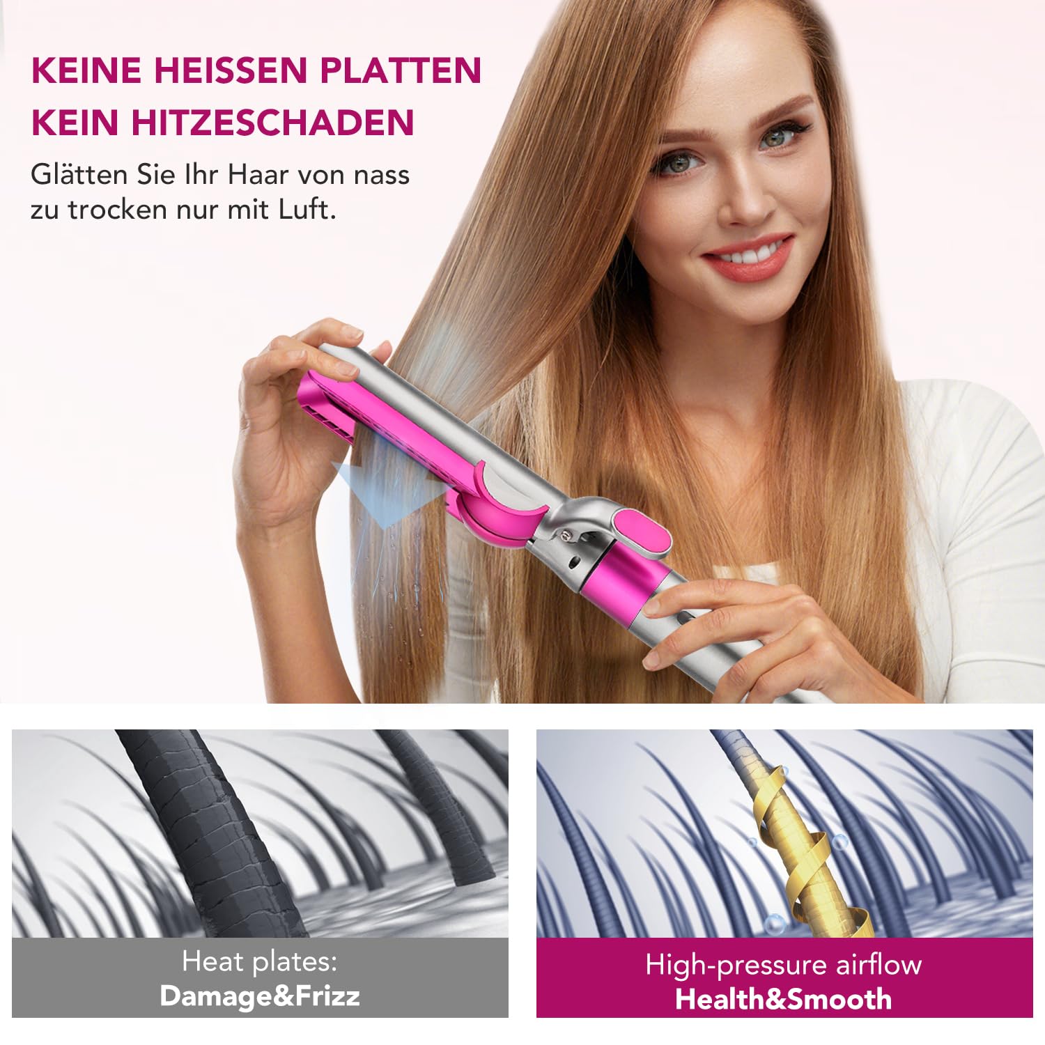 Glätteraufsätze für Dyson Airwrap mit Airflow Technologie ohne heiße Platten für sanftes Haarstyling mit weniger Schäden, Kompatibel mit HS01/HS05/HS08, Fuchsia