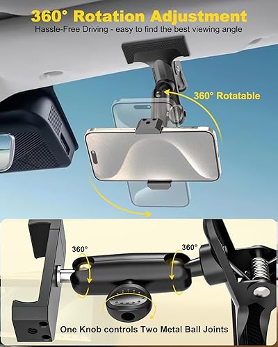 Miniatura 2 de Soporte de teléfono para visera solar para automóvil, mejorado y duradero, todo de metal, soporte para teléfono celular para visera de automóvil,