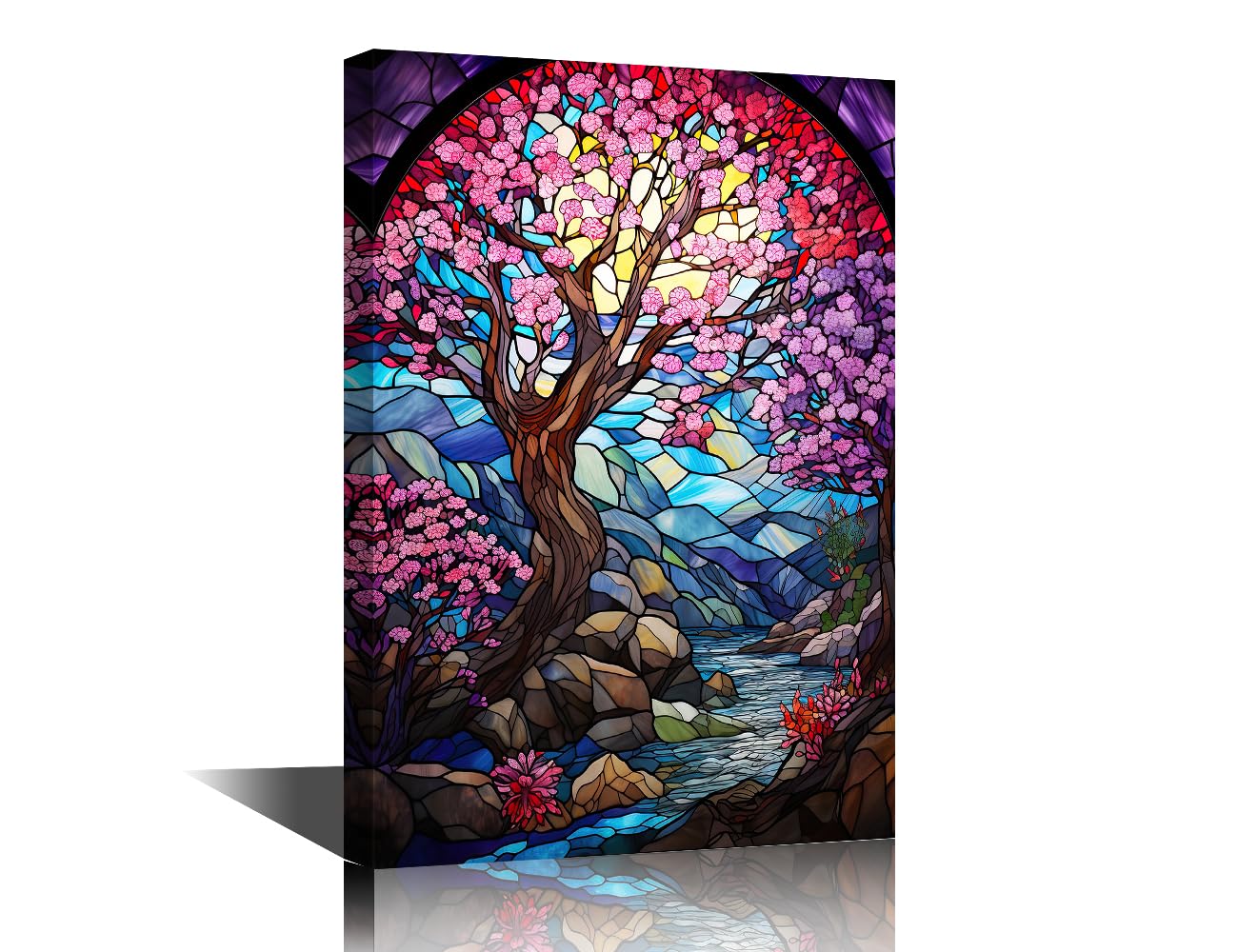 Office Decor Abstract Tree Pictures Wall Art 1 Panel Stained Glass Tree Wall Decor for Bedroom Tree of life Posters & Prints Print on Canvas Stretched and Framed Ready to Hang (12" Wx18 H)
