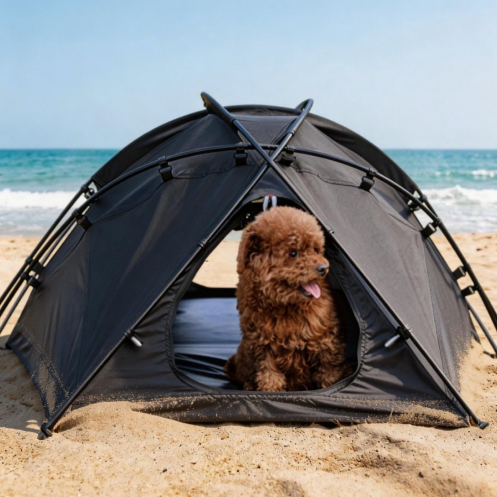 Faltbares Haustierzelt Wasserdicht Tragbares Hundezelt Tragbar und Leicht Outdoor Tiergehege für Camping, Reisen, Strand, Braun