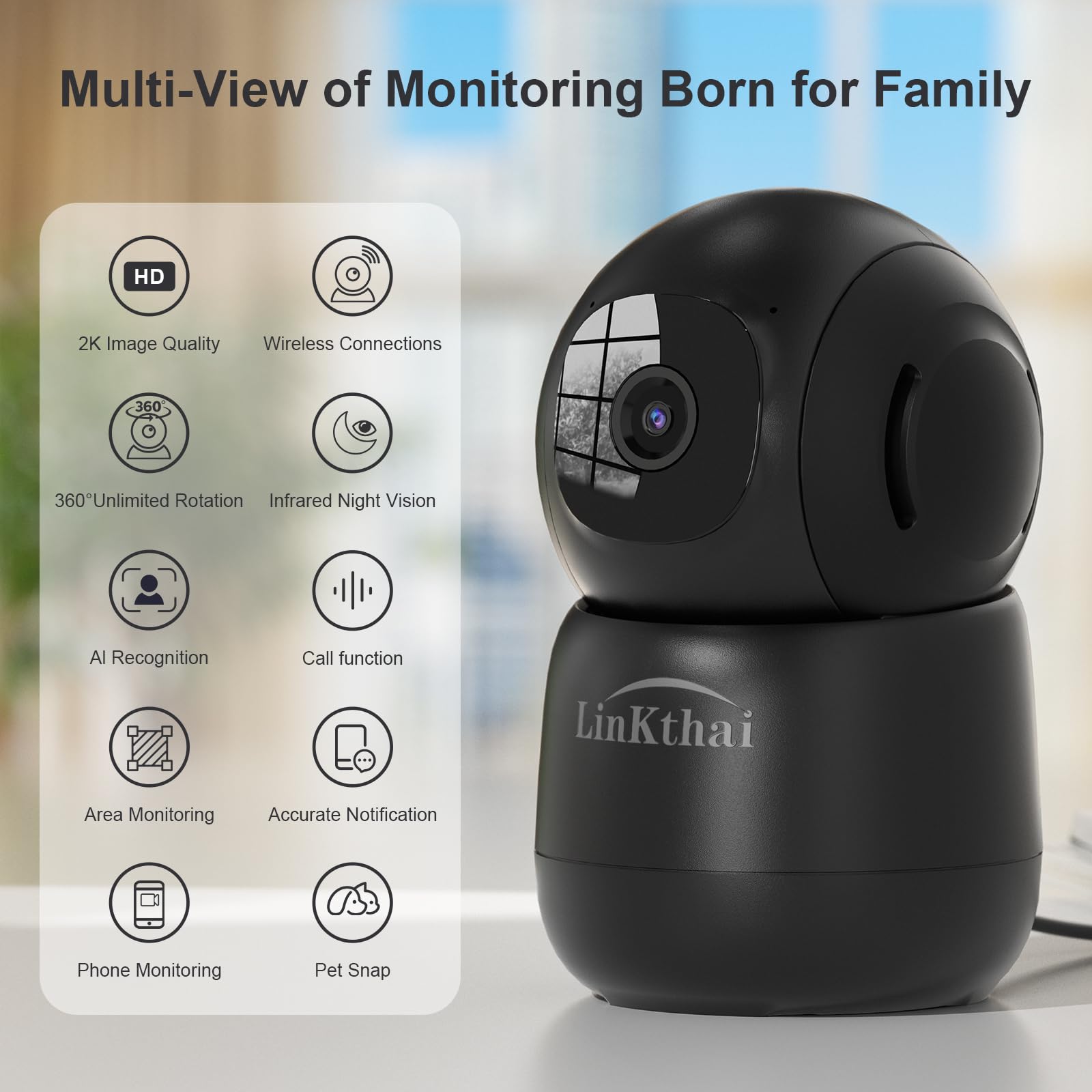 2K Indoor Security Camera Wireless - 360° Pet Camera With Motion Detection & Night Vision