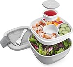 Bentgo Salad - Stackable Lunch Container with Large 54-oz Salad Bowl, 4-Compartment Bento-Style Tray for Toppings, 3-oz Sauce Container for Dressings, Built-in Reusable Fork & BPA-Free (Blush Marble)