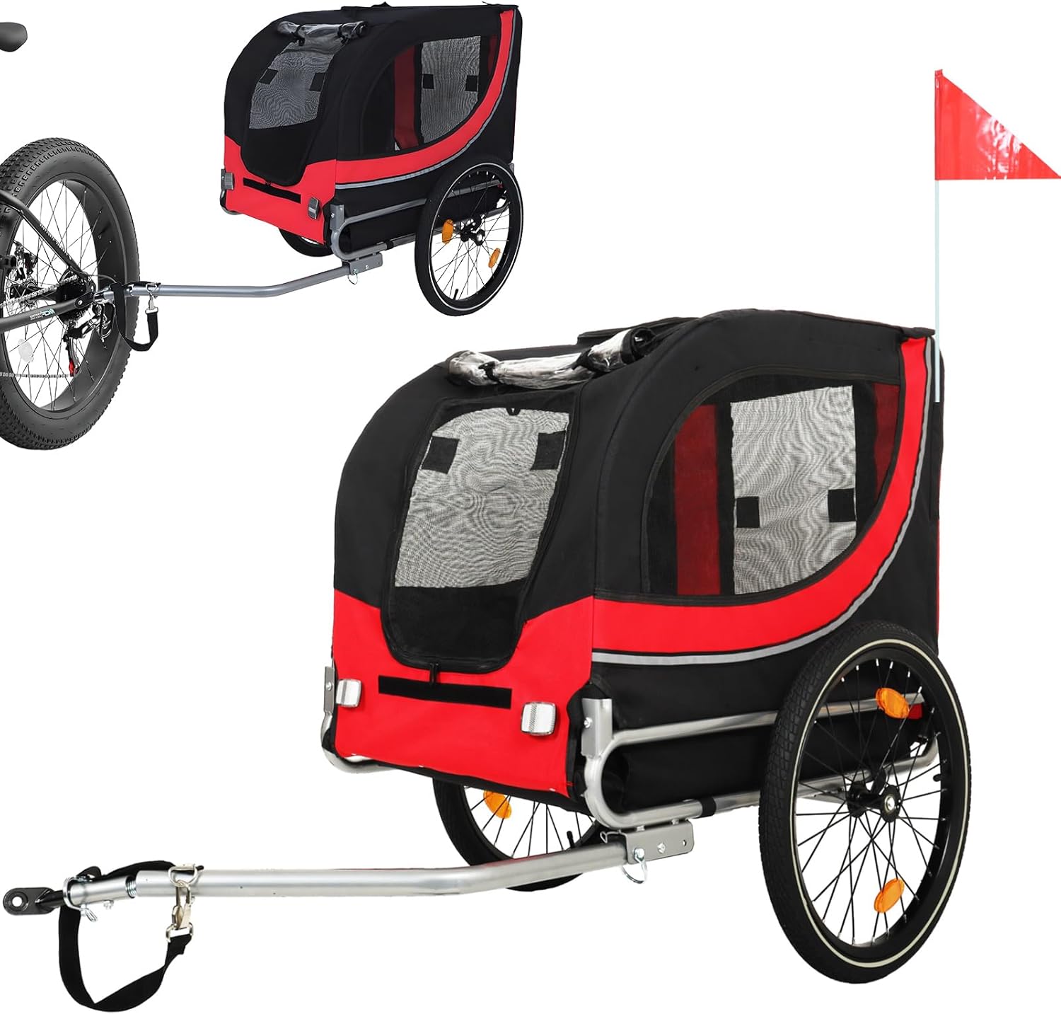 Large Dog Trailer for Bike, Folding Bike Trailer for Dogs with 18.9" Wheels, 120LB Capacity All-Terrain Pet Carrier, Universal Bicycle Coupler
