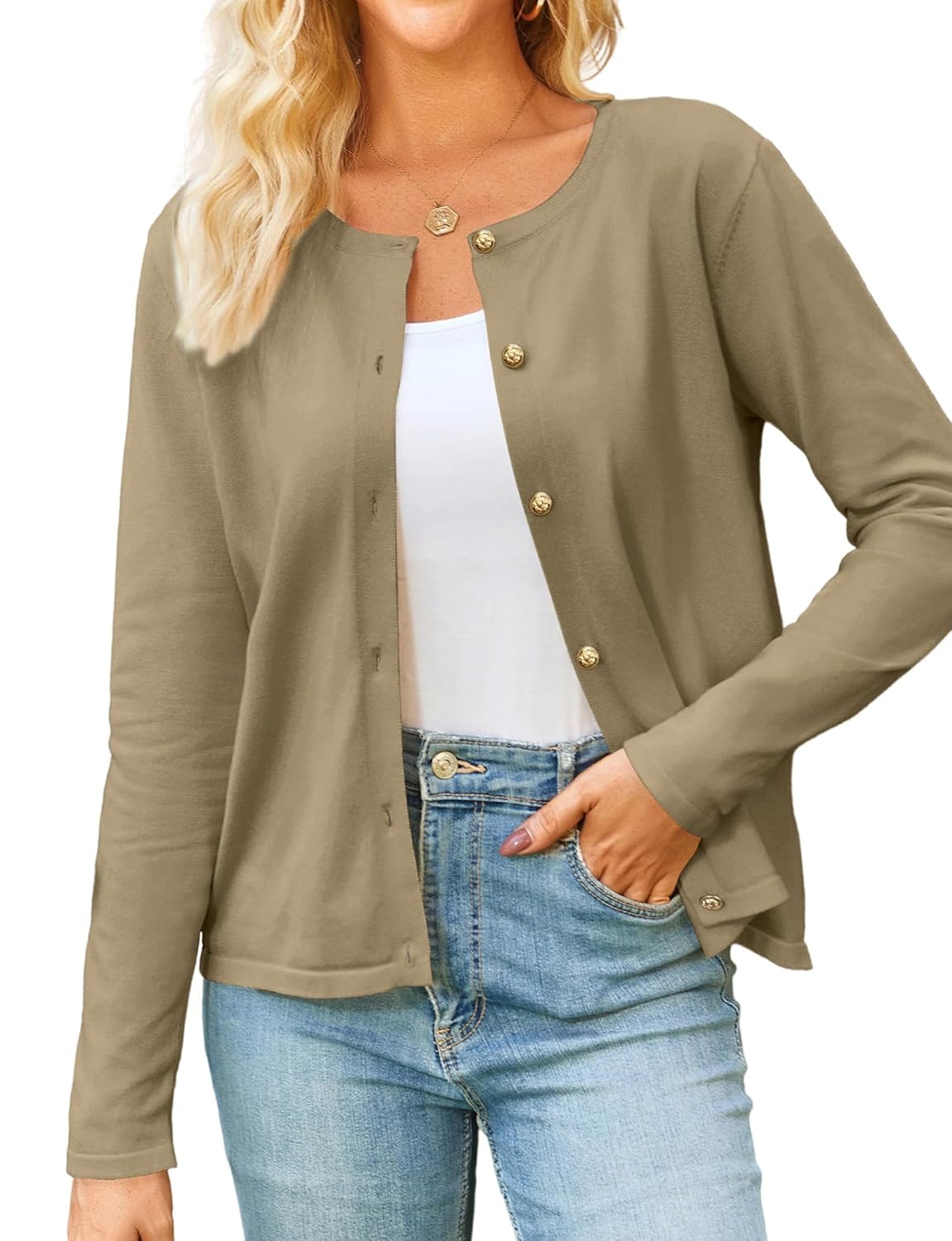Yekaty Womens Long Sleeve Crew Neck Button Down Cardigan Knit Shrugs Sweater Tops Trendy Clothes
