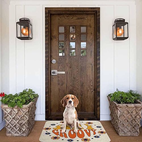 Miniatura 8 de Seventies - Alfombras retro de baño para baño, diseño de flores hippie en círculo, alfombra de baño de franela duradera para lavandería y decoración