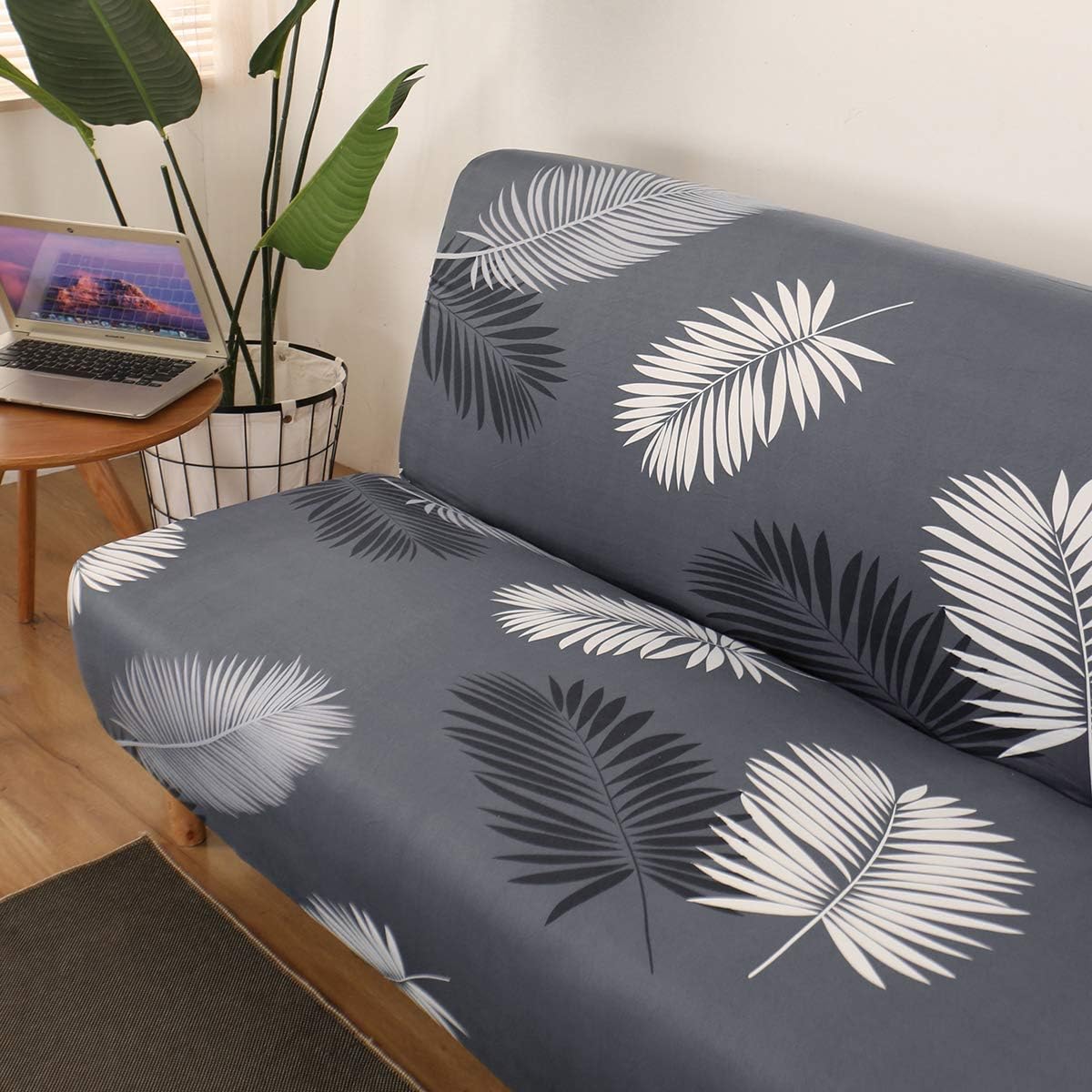 TOPCHANCES Armless Sofa Bed Cover,Stretch Plush Futon Cover Fitted Full Folding Sofa Slipcover Without Armrests Removable Furniture Cover Protector with Elastic Bottom for Living Dining Room Pets