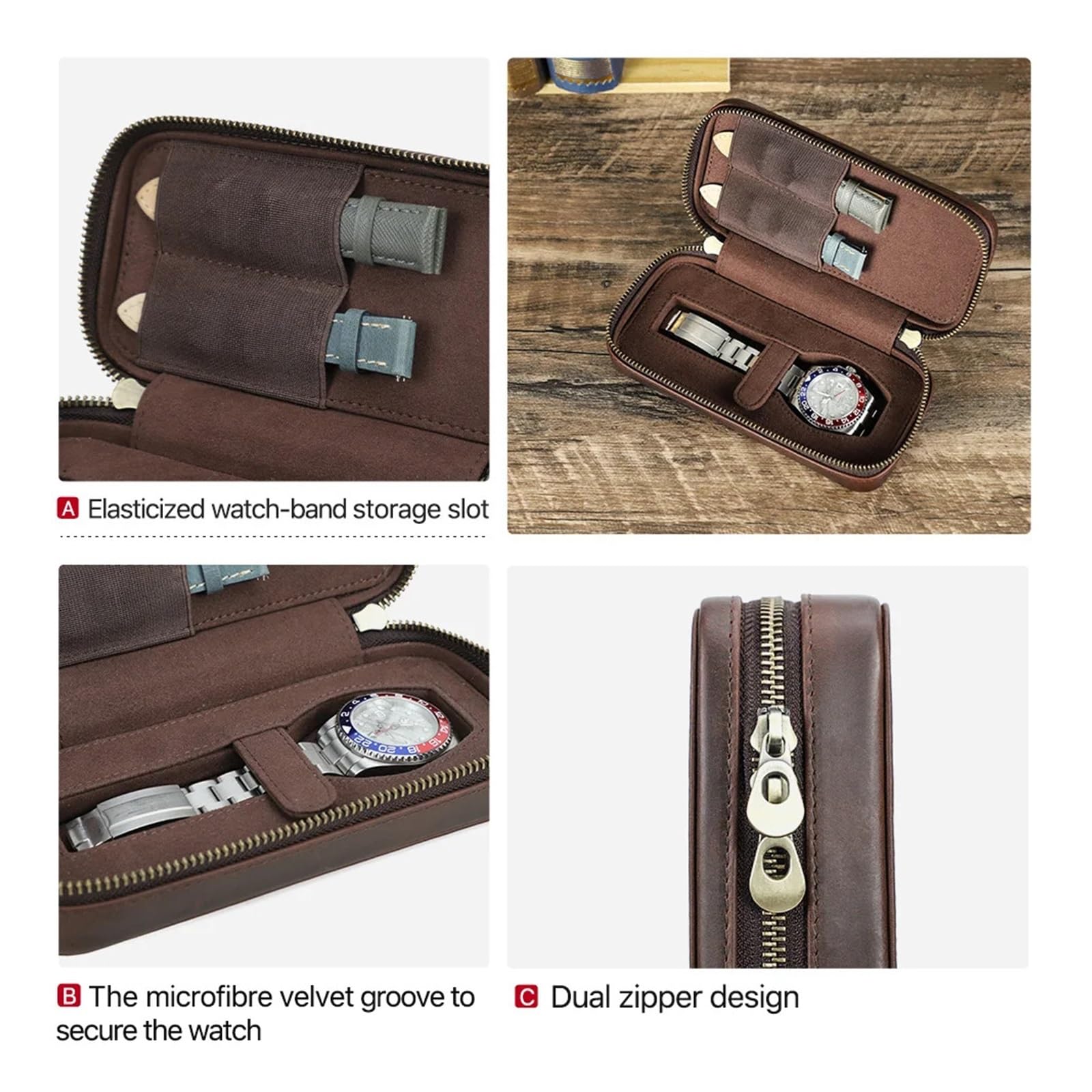 1 Stück Retro-Leder-Uhrengehäuse mit 2 Riemenschlitzen | Bewahren Sie Uhr und Armbänder for Reisen und die tägliche Aufbewahrung auf.