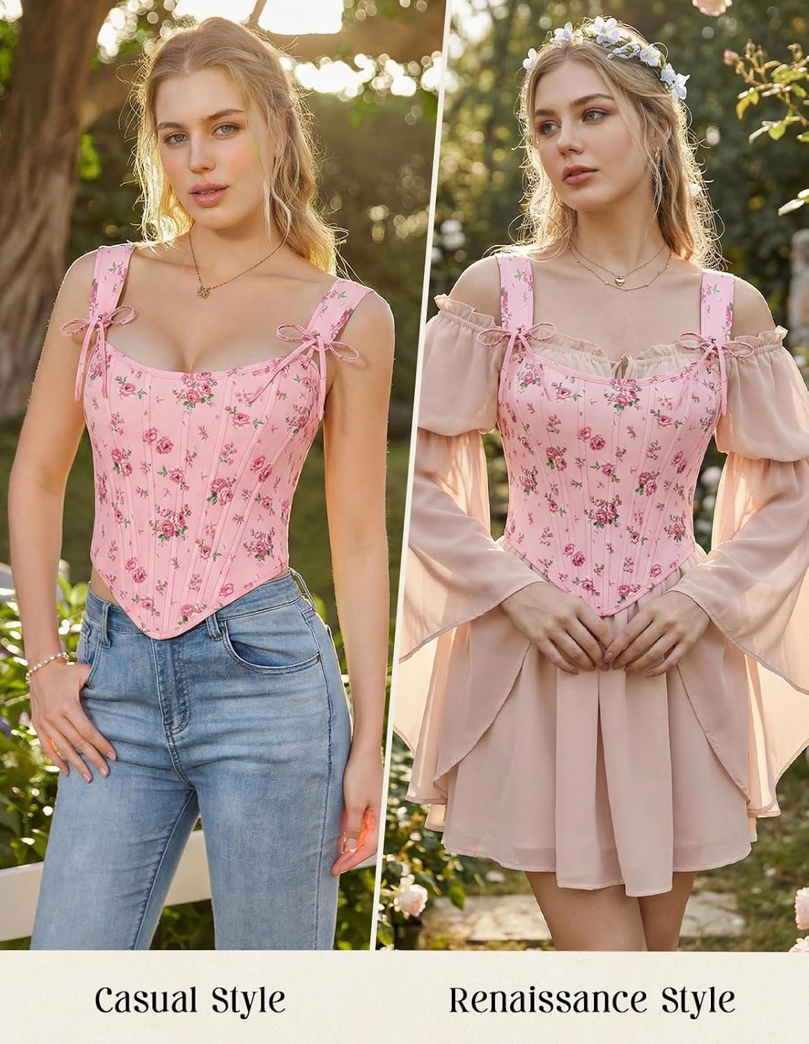 Scarlet Darkness Floral Corset Tops for Women Renaissance Corset Boned Lace Up Bustier Tops