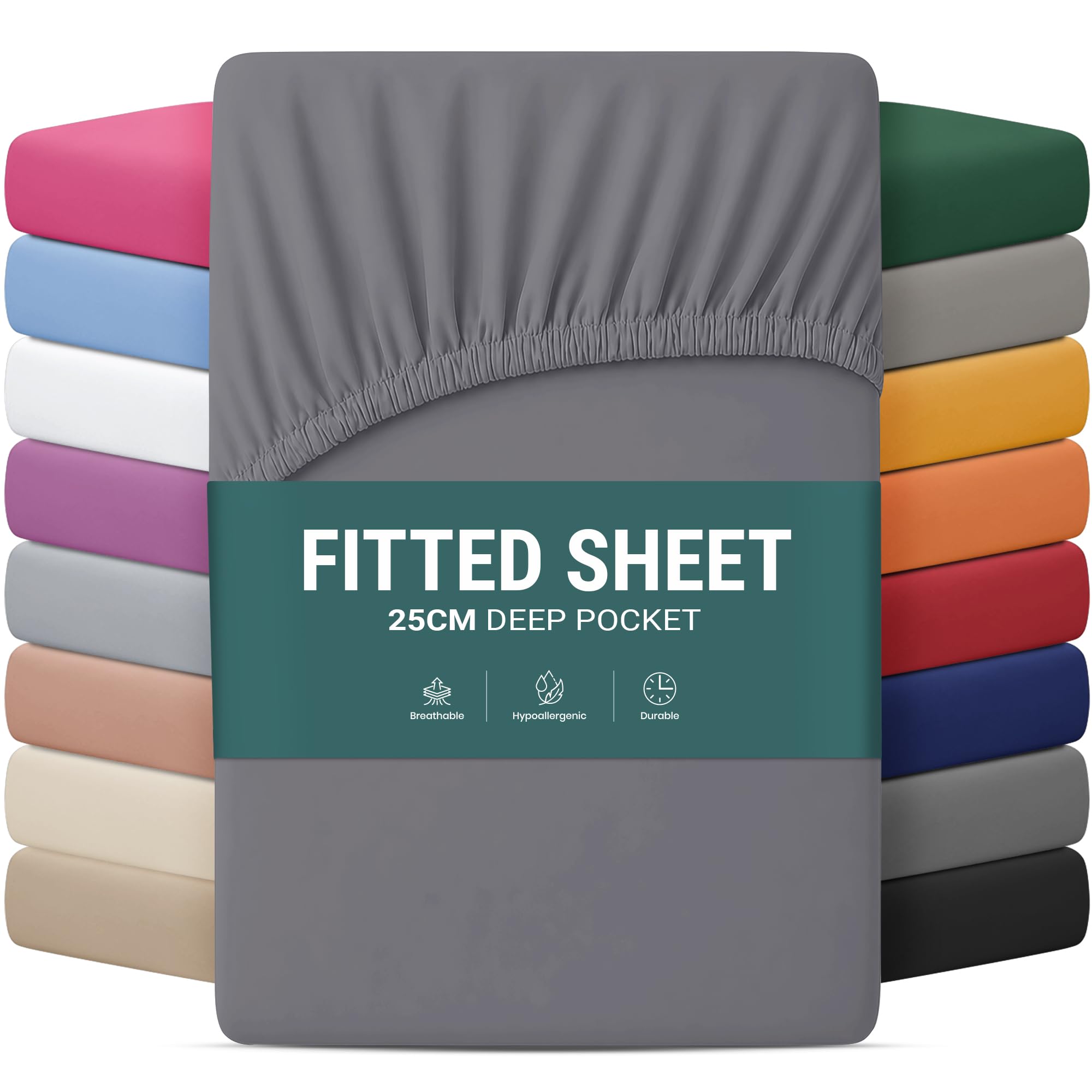 Yorkshire Bedding Charcoal Double Bed Sheet 25 Cm Deep Bed Sheets With Elastic Corners Easy Care Soft Brushed Microfiber Breathable Shrinkage & Fade-Resistant Bedsheets