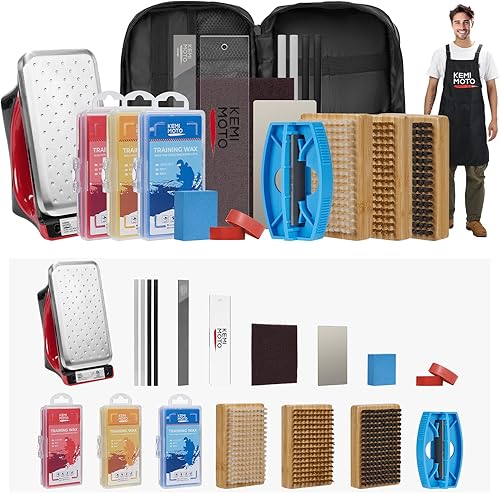 KEMIMOTO Ski Snowboard Tuning Kit, Complete Ski Snowboard Waxing Kit with Waxing Iron, Wax, Edge Tuner, Carry Bag, Wax Apron More for Your Skis and