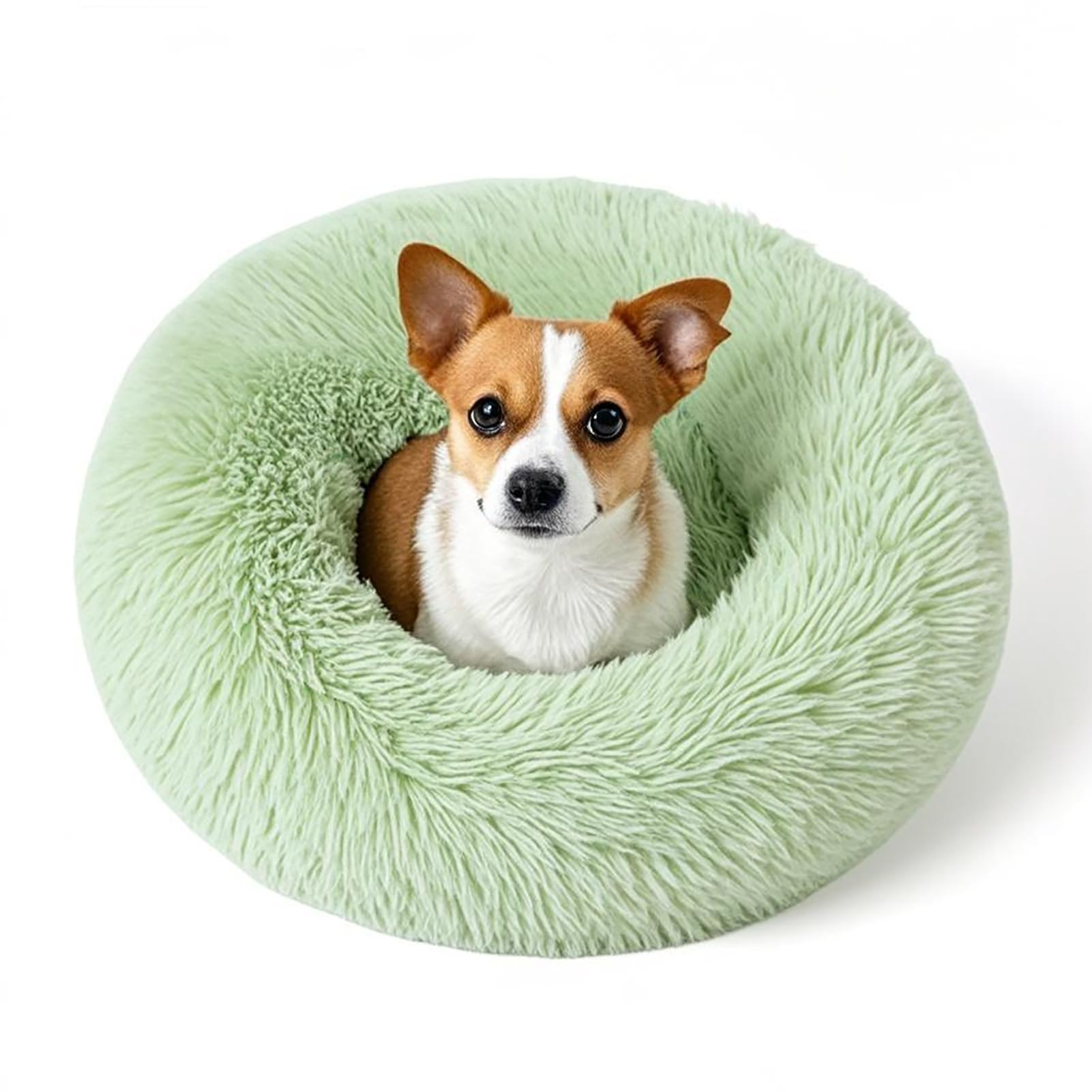 Calming Dog & Cat Bed, Anti-Anxiety Donut Cuddler, Soft and Fluffy Pet Cushion, Self-Warming Luxury Plush Dog Pillow Basket for Small Medium Dogs and Cats Easy Clean Washable,Fruit Green,60cm/23.62”