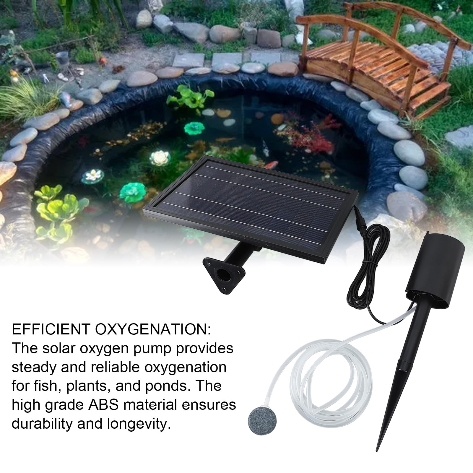 Solar-Teichbelüfter-Sauerstoffpumpe, Effiziente Sauerstoffversorgung, Solar-Luftpumpe mit 10 V 8 W Solarpanel, Einstellbarer Luftstrom, IP64 Wasserdicht für Kleine Aquarien,