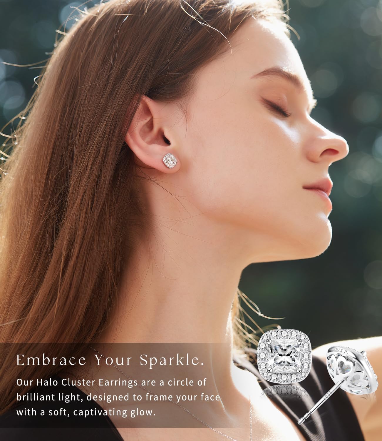 Stunning Flame 18K White Gold Plated Halo Cluster Cubic Zirconia Earrings/Sterling Silver Stud Earrings for Women, Mom - Image 2