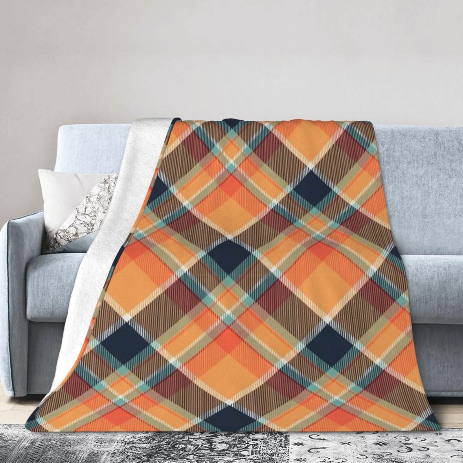 ERTDFXCV Orange Plaid Blanket 50"x40"