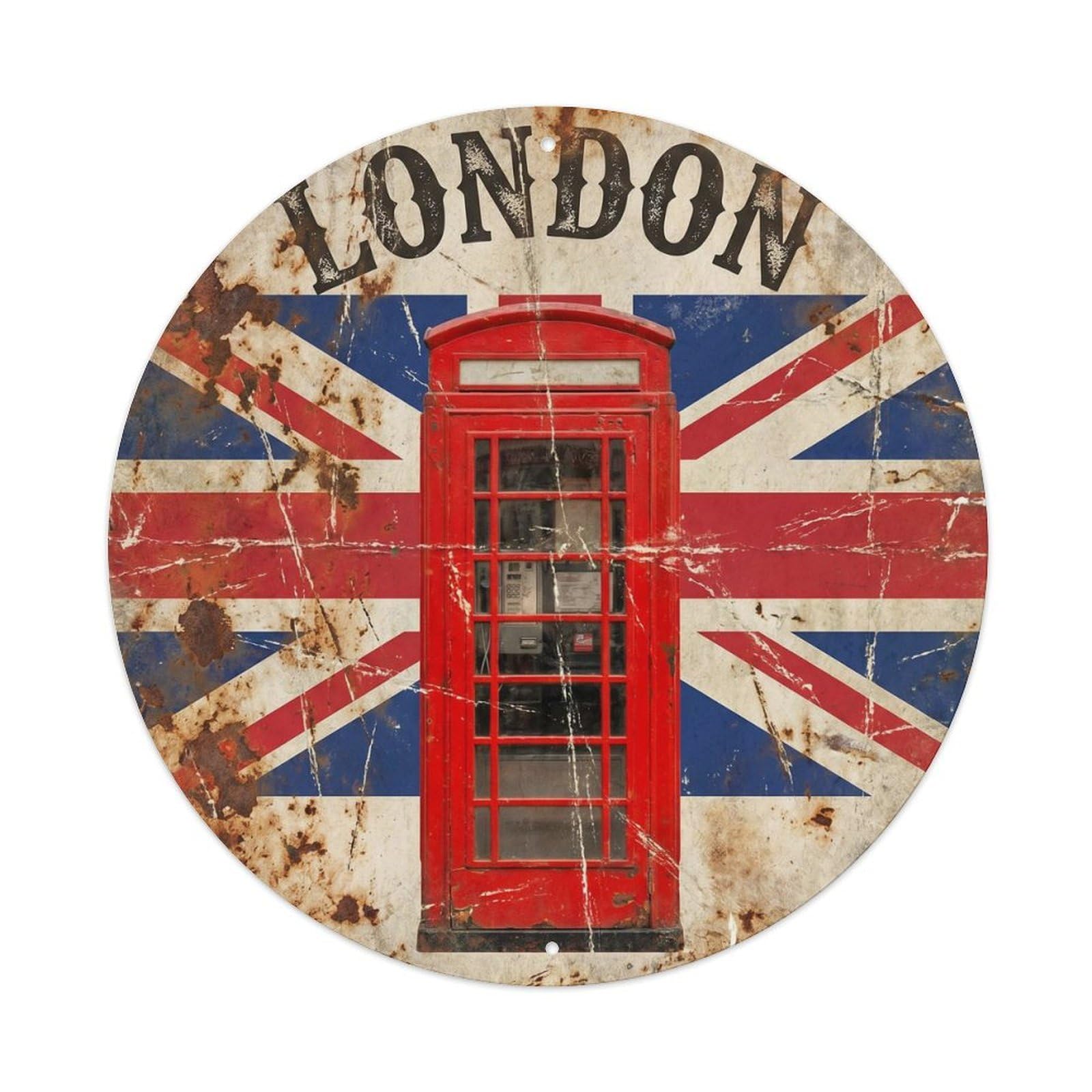 Fqcyn Style Vintage Travel England Telephone Box Metal Tin Sign