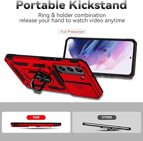 Miniatura 7 de Funda para Samsung Galaxy S22 con cubierta para lente de cámara, protector de pantalla HD, doble capa de grado militar a prueba de caídas, soporte