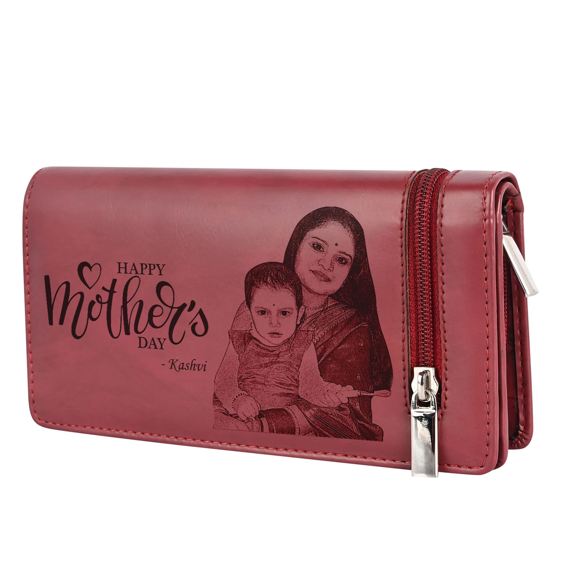 Women's Vegan Leather Customized RFID Protected Personalized Photo and Name Wallet (Red Cherry)-image-40