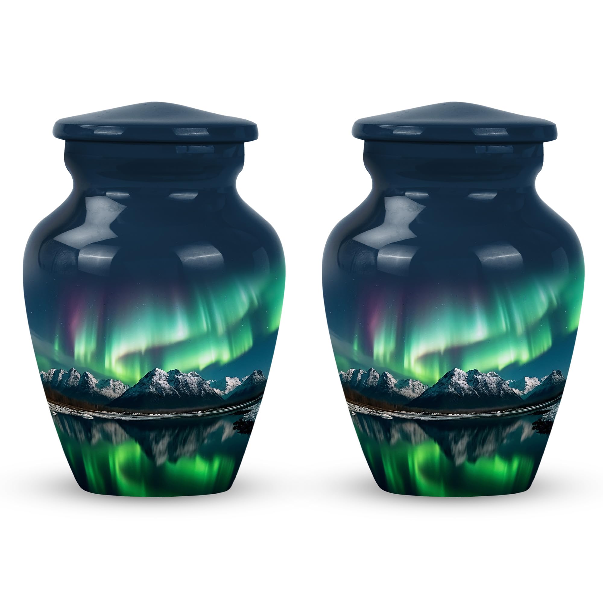YATSKIA Set of 2 Aurora Borealis Small Keepsake Urns - Mini Cremation Urn - Memorial Ashes Urn (Size- 3inch)