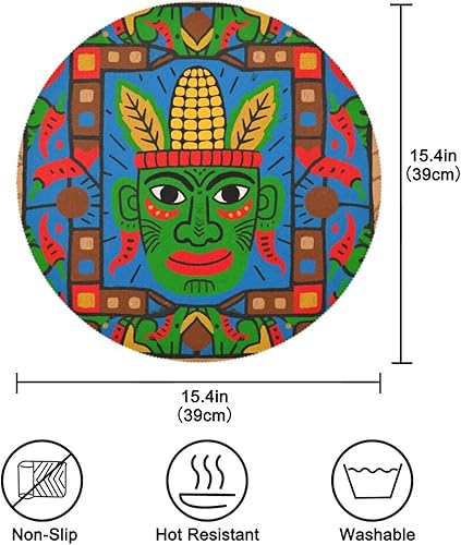 Miniatura 4 de Manteles individuales redondos de México, líder de la tribu mexicana, manteles individuales reversibles para mesa de 15.4 x 15.4 pulgadas, juego de 6