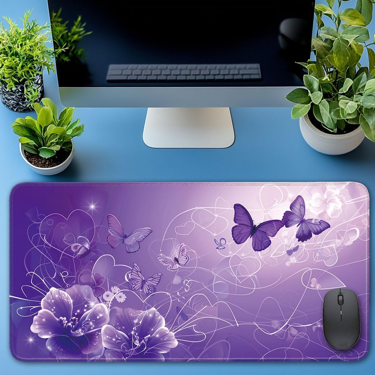 Desk Pad Protector, Office Desk Mat, Large Mouse Pad, Non-Slip Desk Blotter, 23.6x11.8 inch, Purple Butterfly - Image 6