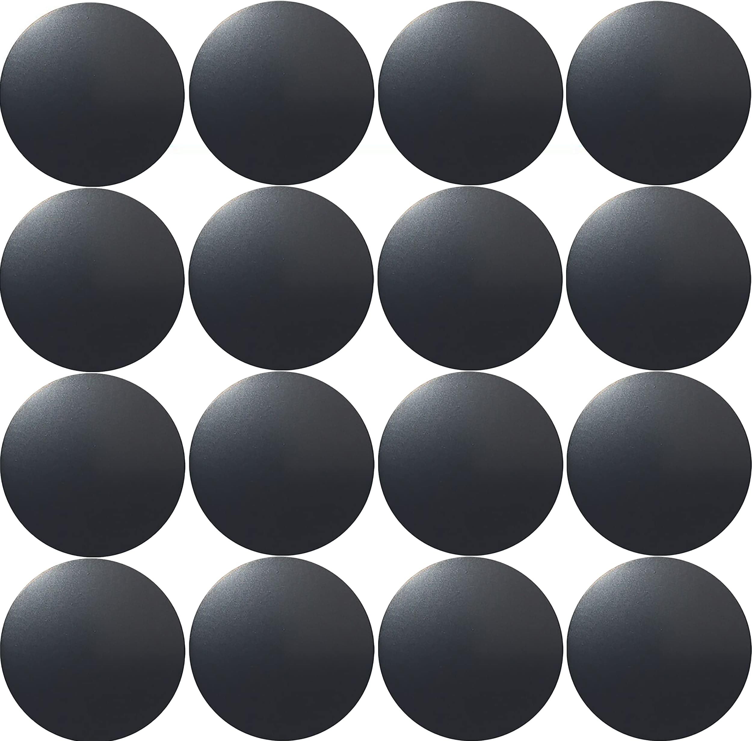 SALEX Replacement Metal Plates Set for Magnetic Car Phone Holders, Wall & Air Vent Mounts, Cases, Magnets. Kit of 16 Black Round Iron Discs Without Holes. 3M Adhesive Backing. Steel Sheets 16 Pack.